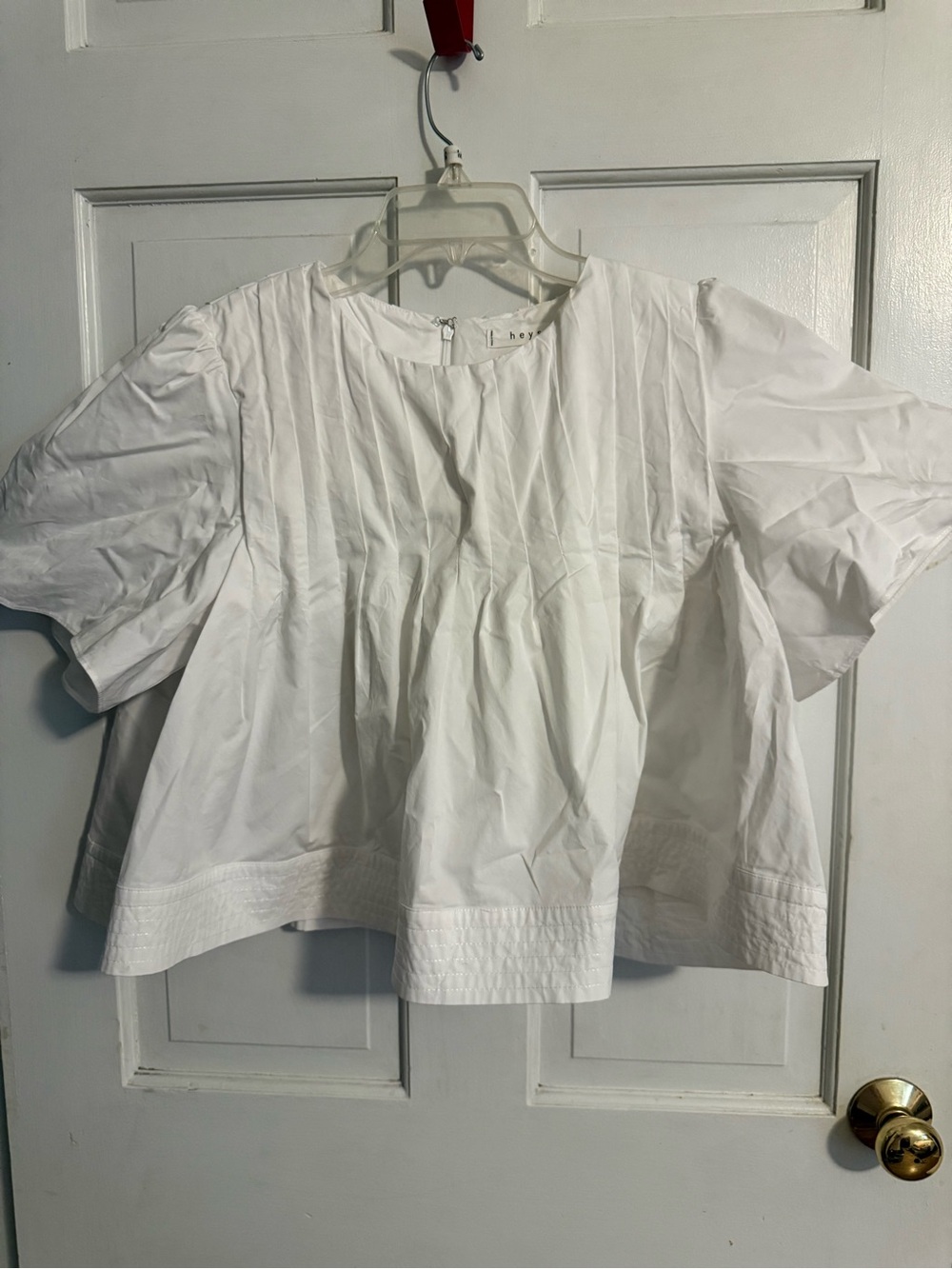 White Pleated Puff-Sleeve Blouse - Feminine Cotton Top